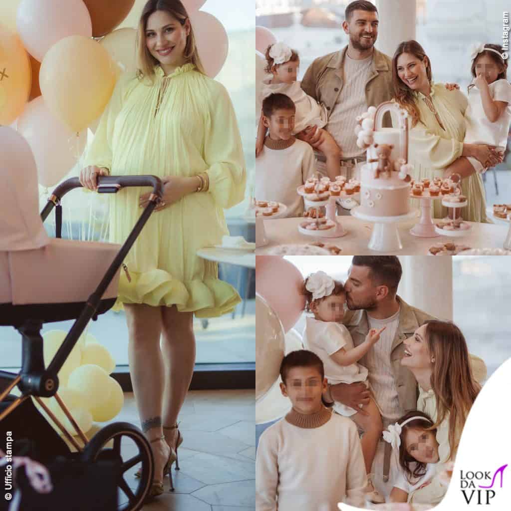 Beatrice Valli baby shower abito Lanvin Marco Fantini Azzurra Bianca Alessandro
