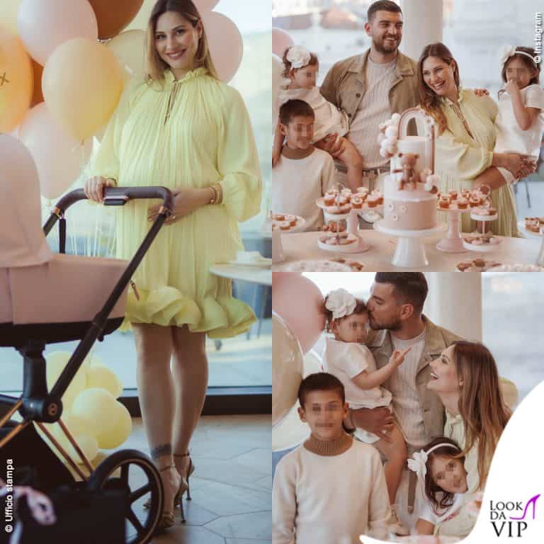 Beatrice Valli baby shower abito Lanvin Marco Fantini Azzurra Bianca Alessandro