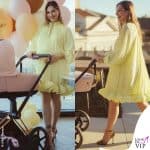 Beatrice Valli baby shower abito Lanvin carrozzina Cybex