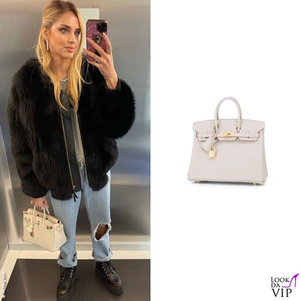 pelle bianca con dettagli oro: ecco un'altra "Birkin" nella collezione di Chiara Ferragni 