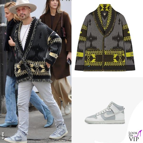 Joe Bastianich per la passeggiata sceglie cardigan Alanui e scarpe Nike