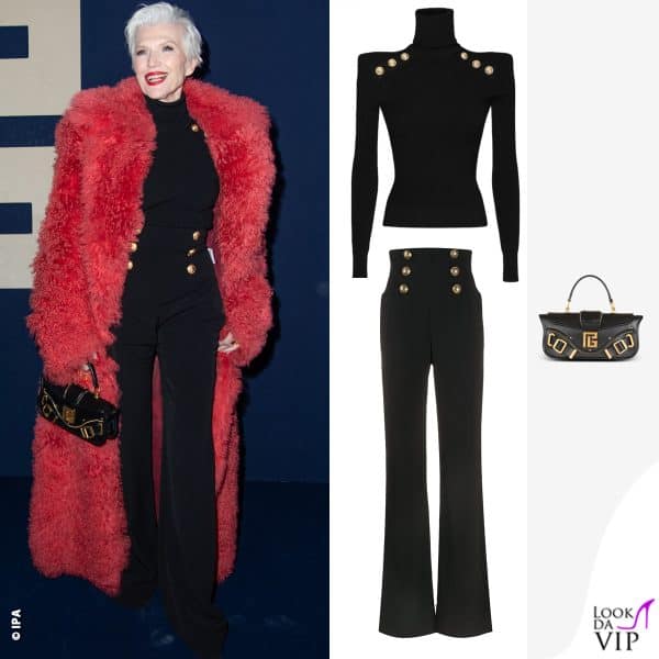 Maye Musk in total look Balmain alla Paris Fashion Week