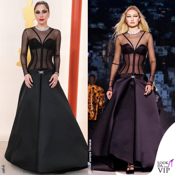 l'abito nude di Gaga è stato indossato pochi giorni fa in passerella da Gigi Hadid