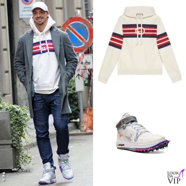 Zlatan Ibrahimovic sorridente in felpa Gucci e scarpe Nike