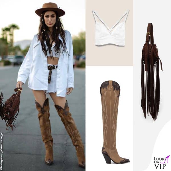 outfit Hinnominate,  borsa Radica Studio e stivali Sonora Boots per Cecilia Rodriguez 