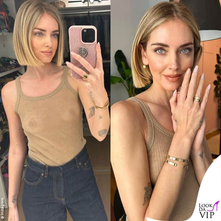 Chiara Ferragni con la canotta trasparente e i costosi gioielli Dior