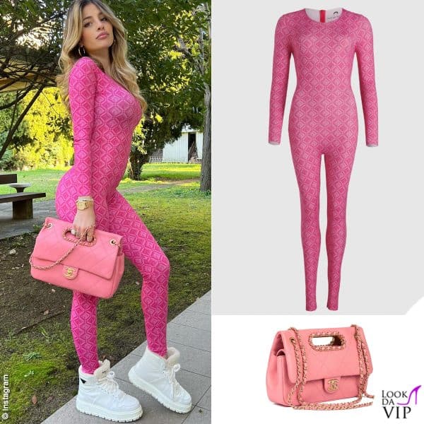 Look primaverile ai primi di marzo: tuta Marine Serre, borsa Chanel e scarpe Prada