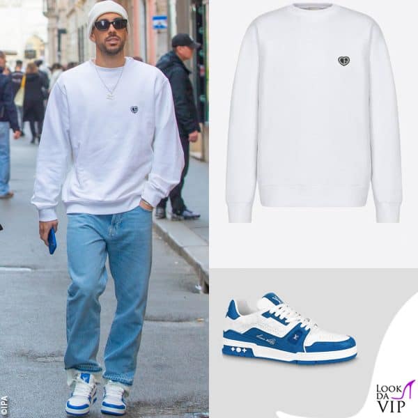felpa Dior, sneakers Louis Vuitton 
