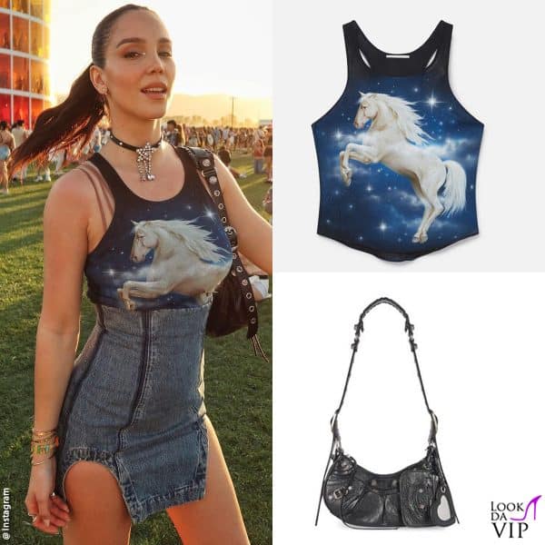 Paola Di Benedetto con top Stella McCartney, gonna Alessandro Vigilante e borsa Balenciaga 
