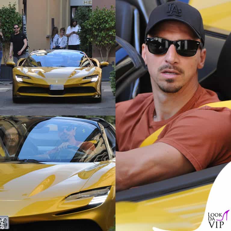 Zlatan Ibrahimovic in centro a Milano sulla Ferrar oro