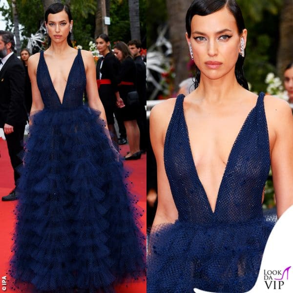 Irina Shayk con un abito Giorgio Armani Privé e gioielli Messika