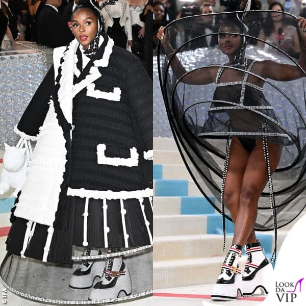 Janelle Monae in Thom Browne con la borsa a forma di gatto 