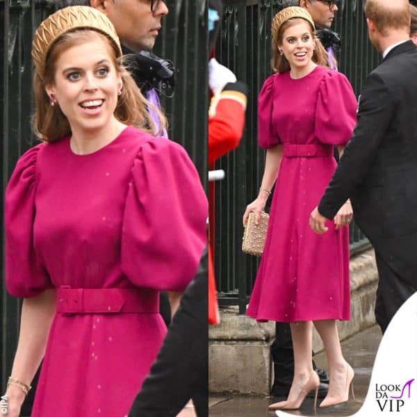 la principessa Beatrice di York con un abito Beulah London e cerchietto Emily-London Headwear