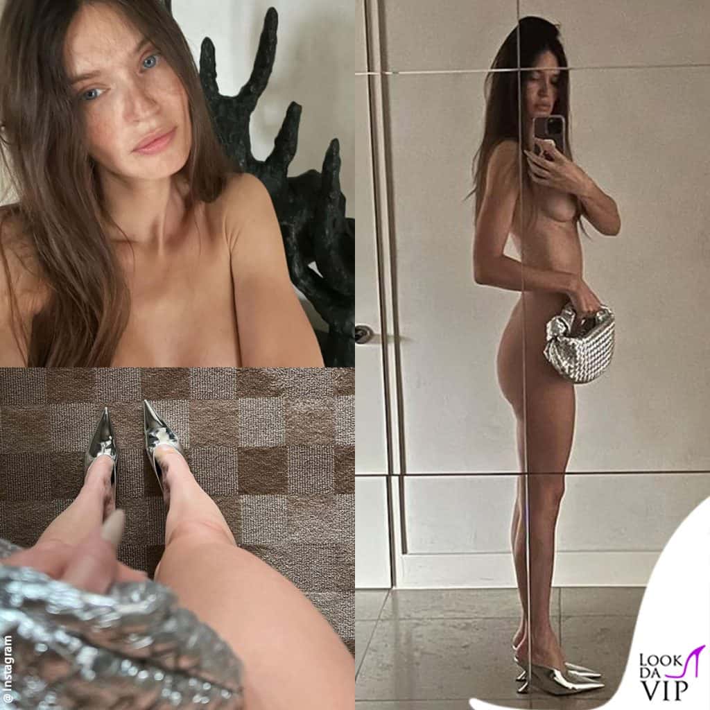 Bianca Balti con la borsa e le scarpe Bottega Veneta