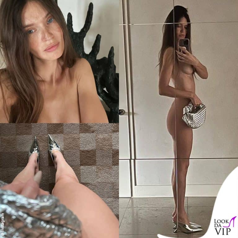 Bianca Balti con la borsa e le scarpe Bottega Veneta