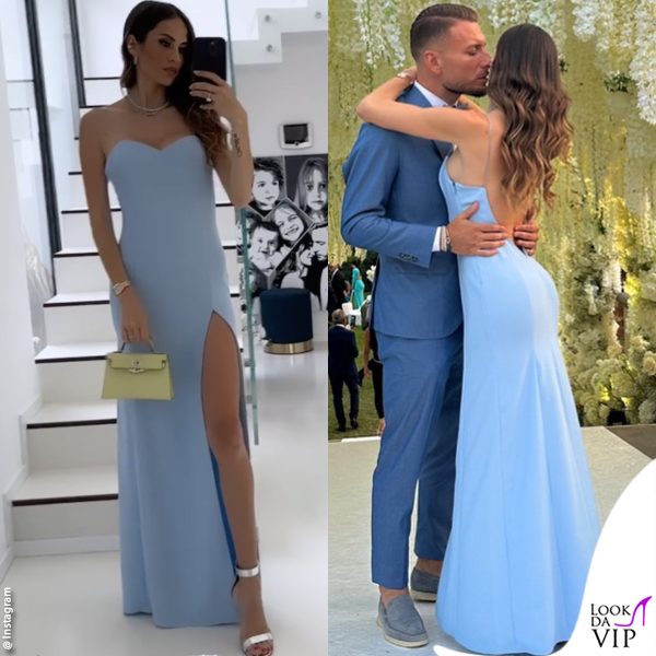 Ciro Immobile e Jessica Melena (abito Nushin & Tanita Montanari, borsa Hermès) 