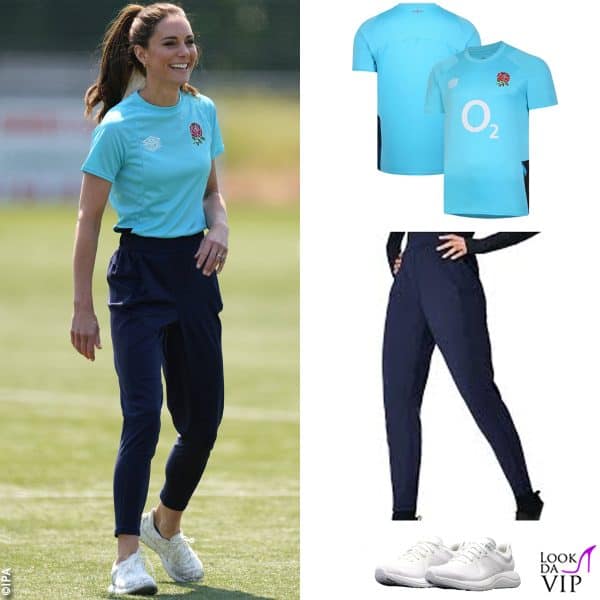 maglia Umbro England Rugby, pantaloni Sweaty Betty, sneakers Lululemon 