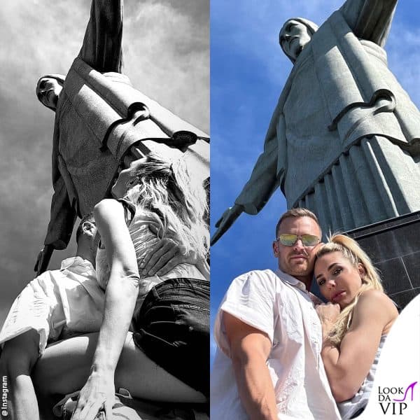 pose d'amore sotto la famosa statua del Cristo Redentore di Rio 