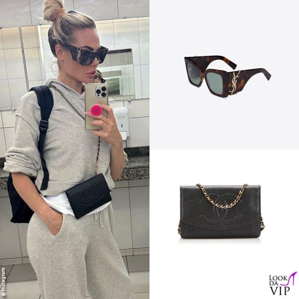 Ilary in aeroporto, è pronta per la sua vacanza (occhiali Saint Laurent, borsa Chanel)