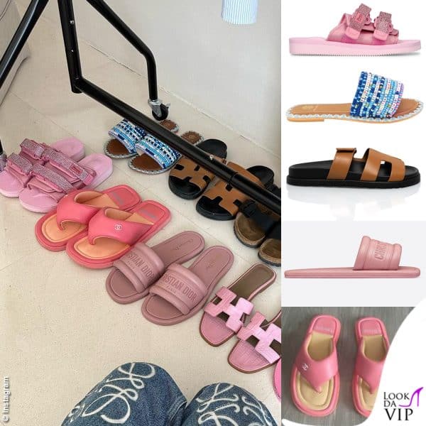 alcune delle scarpe che la Ferragni ha portato a Ibiza - dall'alto: Blumarine, De Siena, Hermès, Dior, Chanel 