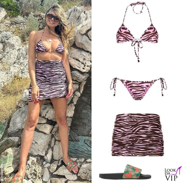 bikini e gonna The Attico, ciabatte Gucci 