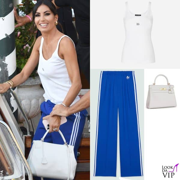 canotta Dolce&Gabbana, pantaloni Adidas x Gucci, borsa Hermès 