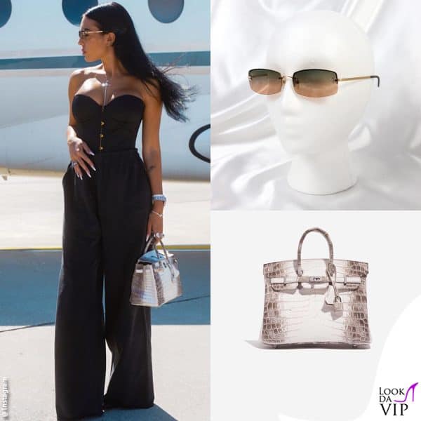 outfit Vetements, occhiali Chanel, borsa Hermès, gioielli Pasquale Bruni 