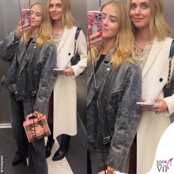 nuovo look, stessa borsa: Valentina è in ascensore con la sorella Chiara Ferragni 