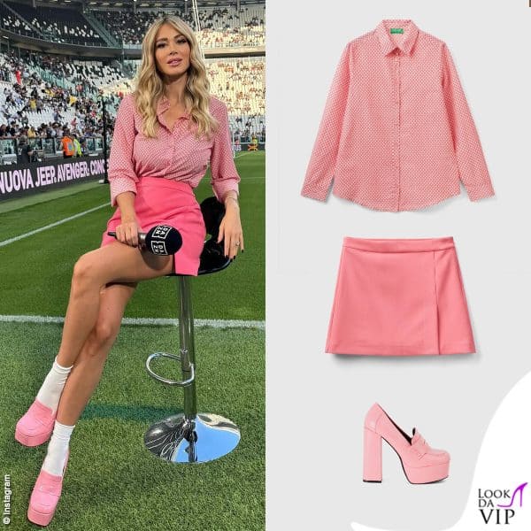 Diletta Leotta con un total look Benetton sui toni del rosa