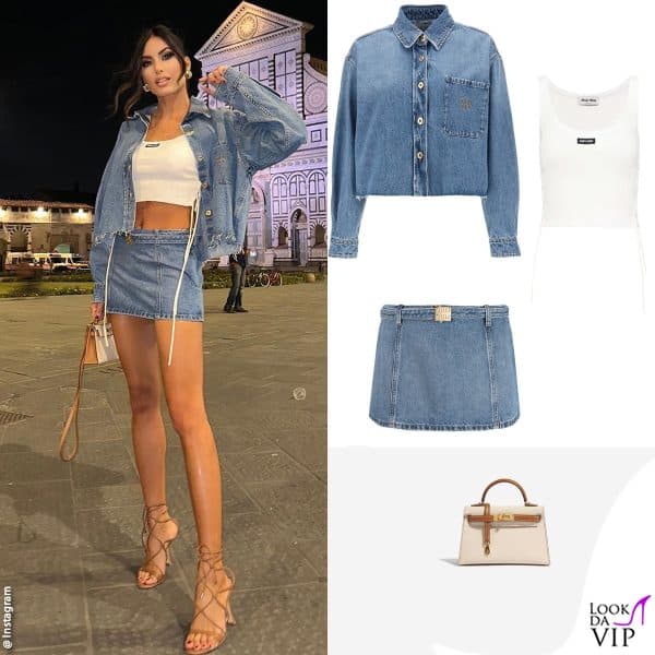 outfit Miu Miu, borsa Hermès 