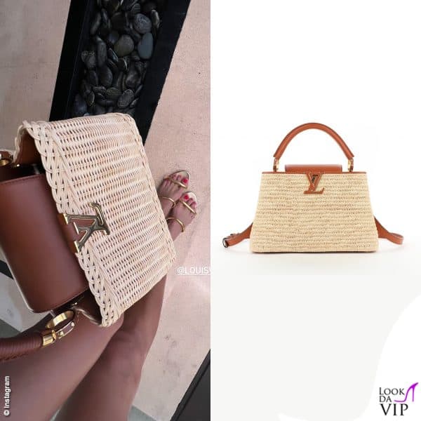 La borsa di paglia è firmata Louis Vuitton