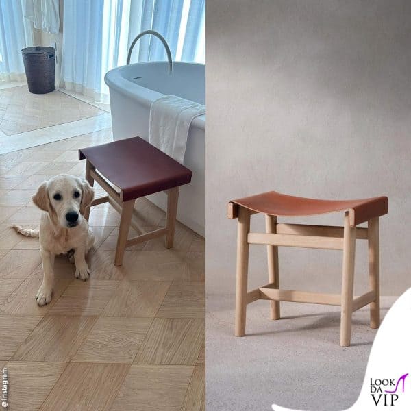 la cagnolina Paloma in bagno: lo sgabello è di Zara