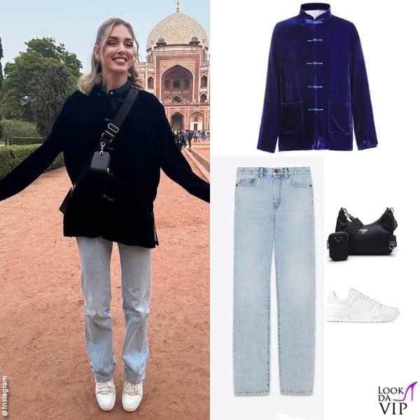 giacca Yali Milano, jeans Saint Laurent, borsa Prada, sneakers Louis Vuitton 