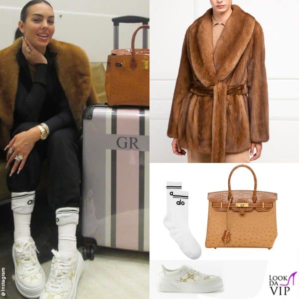 pelliccia Elpidio Loffredo, calze Alo Yoga, borsa Hermès, sneakers Gucci 