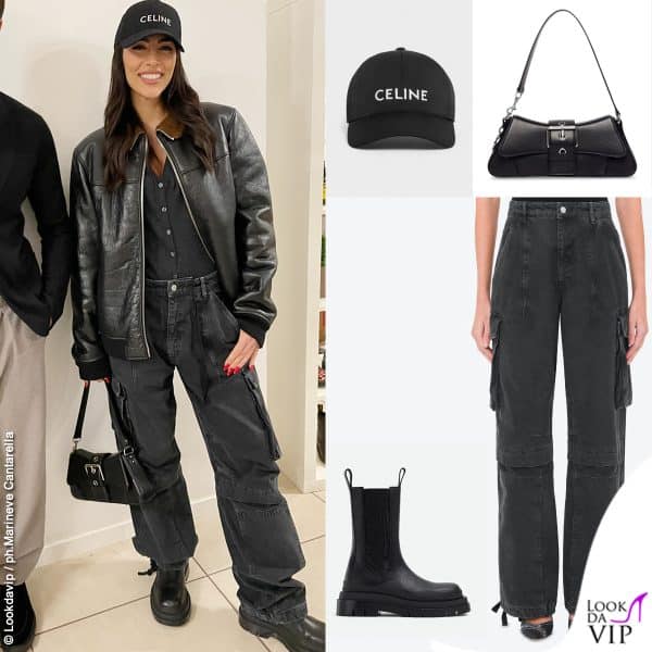giacca Grifoni, top Mango, pantaloni Moschino, borsa Balenciaga, stivali Bottega Veneta, cappello Celine 