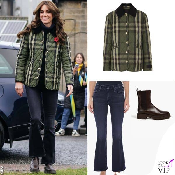 giacca Burberry, jeans Mother Denim, stivali Bash 