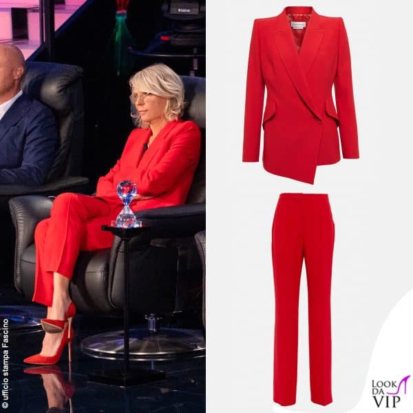 Maria De Filippi in tailleur rosso Alexander McQueen a Tu sì que vales