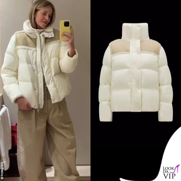 Alessia Marcuzzi posa con il nuovo piumino Moncler 