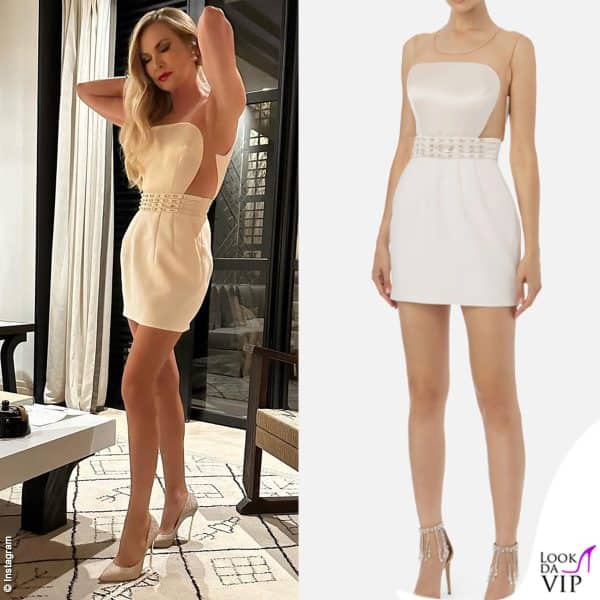 Federica Panicucci sceglie il bianco del minidress Elisabetta Franchi