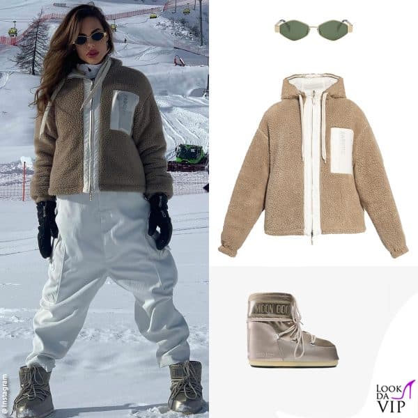 occhiali Celine, giacca Emporio Armani, doposcì Moon Boot 
