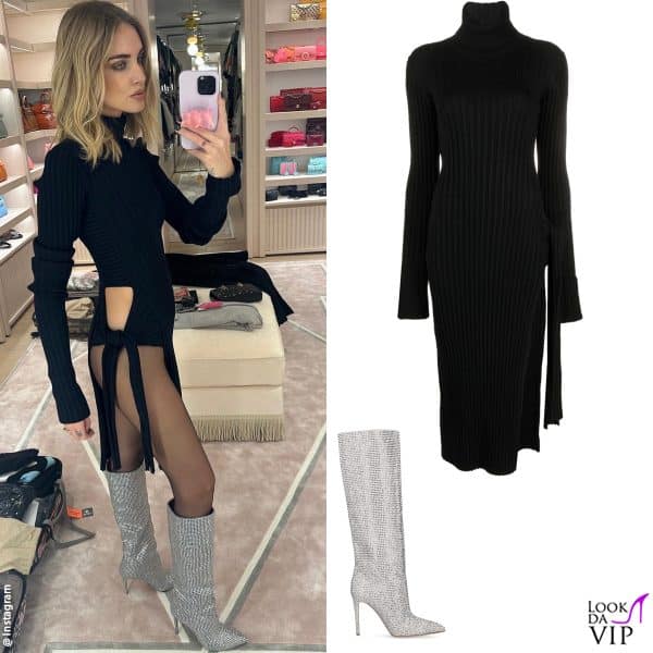 nelle scorse settimane Chiara Ferragni ha postato diversi outfit allo specchio (abito Philosophy, stivali Paris Texas) 