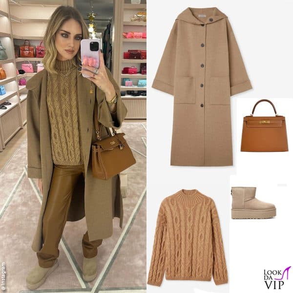 cappotto e maglione Falconeri, borsa Hermès, stivali Ugg 