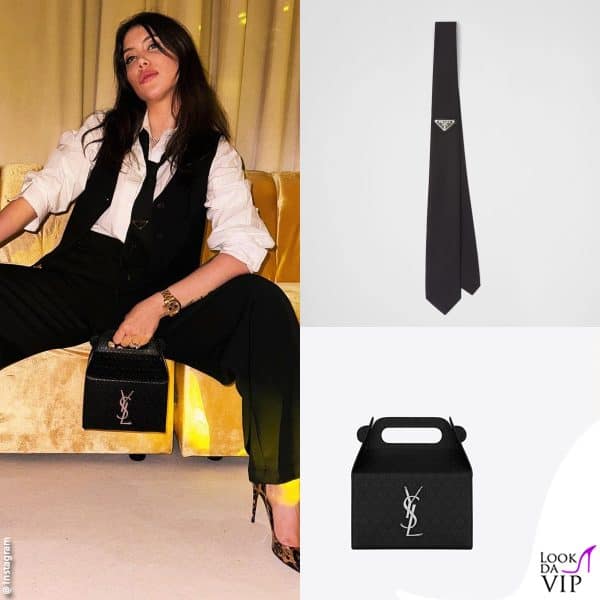 cravatta Prada, borsa Saint Laurent 