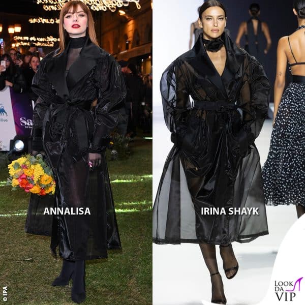 Annalisa sul green carpet con un outfit Dolce&Gabbana indossato in passerella da Irina Shayk 