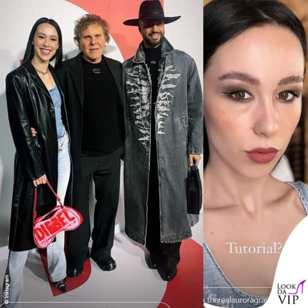 Aurora Ramazzotti, Renzo Rosso e Jonathan Kashanian in look Diesel al fashion show del brand