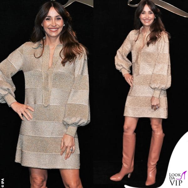 Benedetta Parodi con outfit Luisa Spagnoli alla sfilata del brand