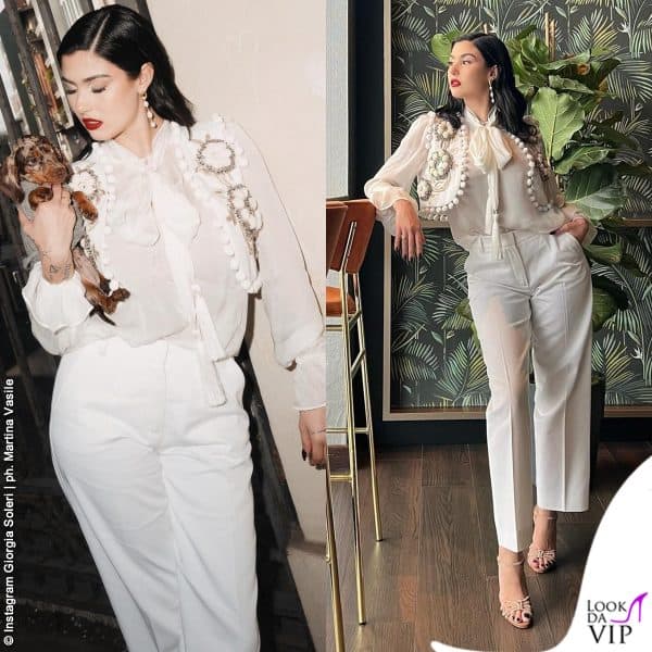 outfit Luisa Spagnoli e scarpe Casadei per Giorgia Soleri 