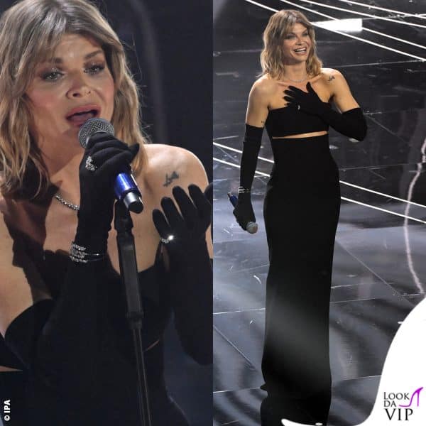 Alessandra Amoroso con un abito Monot e i gioielli Damiani portati sopra i guanti 