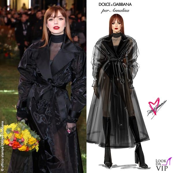 Annalisa sul green carpet in Dolce&Gabbana, brand che indosserà anche sul palco 