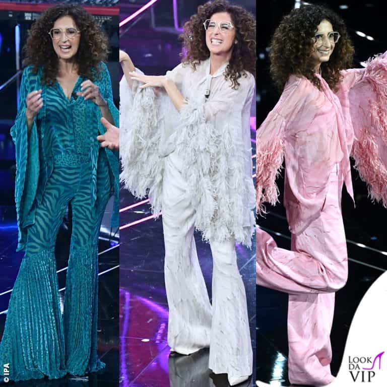 Teresa Mannino Sanremo 3 serata outfit Roberto Cavalli by Fausto Puglisi